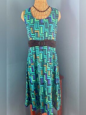 Madison Leigh Stretch Sleeveless Tank Dress Blue Green Teal Size 14